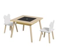 AIYAPLAY Table pour enfants avec 2 chaises, ensemble sièges pour enfants avec rangement dossier en forme d'ours pour enfants de 3-6 ans, bois naturel