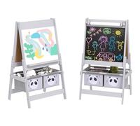AIYAPLAY Tableau chevalet enfant ardoise double face tableau blanc tableau à craie rouleau papier 2 paniers 54 x 46,5 x 93 cm gris