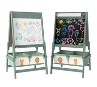 AIYAPLAY Tableau enfant 3 en 1, chevalet enfants à double face, tableau noir et blanc, avec rouleau de papier et 2 paniers de rangement, cadeau de jouet educatif créatif pour 3-8 ans, vert