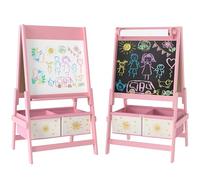 AIYAPLAY Tableau enfant 3 en 1, chevalet enfants à double face, tableau noir et blanc, avec rouleau de papier et 2 paniers de rangement, cadeau de jouet educatif créatif pour 3-8 ans, rose