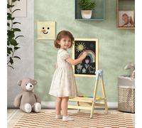 AIYAPLAY Tableau enfant à double face, tableau noir réglable en hauteur et tableau blanc magnétique, 48,5x46,5x70-97cm, naturel