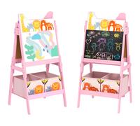AIYAPLAY Tableau enfant chevalet enfant double face 2 boîtes de rangement pour enfants 3 - 8 ans 49 x 53,5 x 113 cm rose Rose