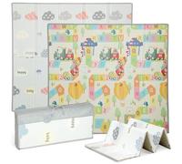 AIYAPLAY Tapis de jeu pour bébé pliable et réversible, 194 x 176,5 x 1,5 cm, tapis de sol en mousse épais, antidérapant et imperméable, thème alphabet et nuage, favorisant le développement sensoriel