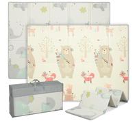 AIYAPLAY Tapis de jeu pour bébé pliable et réversible, 195 x 146,5 x 1,5 cm, tapis de sol en mousse épais, antidérapant et imperméable, motif d'animaux favorisant le développement sensoriel