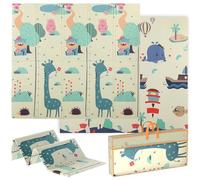 AIYAPLAY Tapis de jeu pour bébé pliable et réversible, 196 x 176 x 1,5 cm, tapis de sol en mousse épais, antidérapant et imperméable, motif d'animaux favorisant le développement sensoriel