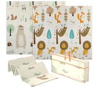 AIYAPLAY Tapis d'éveil bébé pliable épais réversible 196 x 176 x 1,5 cm, tapis de jeu pour enfant bebe XXL, double face, en mousse, antidérapant, motif animalier, cadeau bébé, multicolore