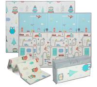 AIYAPLAY Tapis d'éveil Pliable Tapis de jeu double face 146,5 x 195 x 1,5 cm Bébé imperméable antidérapant Tapis de jeu pour enfant avec motif de voiture de course Tapis de jeu Multicolore