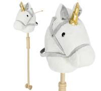 AIYAPLAY Tête de Cheval avec bâton en Bois, 95 cm, Blanc | Design licorne, sons & roues, cheval jouet pour enfants