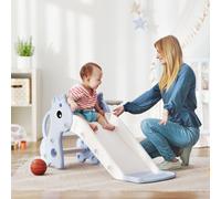 AIYAPLAY Toboggan 3 en 1 pour Enfants, Forme de Girafe, Panier de Basket-ball, Ballon, Bleu