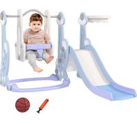 AIYAPLAY Toboggan 4 en 1 pour enfants avec balançoire, panier de basket, structure d'escalade, toboggan pour jeunes enfants avec design de fusée Aire de jeux pour enfants à l'intérieur et à l'extérieu