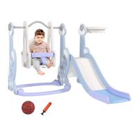 AIYAPLAY Toboggan 4 en 1 pour enfants avec balançoire, panier, structure d'escalade, toboggan pour enfants avec design fusée aire aire de jeux pour enfants pour intérieur et extérieur 1,5-4 ans bleu