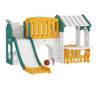 AIYAPLAY Toboggan 7 en 1 pour enfant avec cadre d'escalade, toboggan pour enfant avec panier de basket, tunnel, télescopique, espace de rangement, maison de jeux, maison de jeux intérieure et