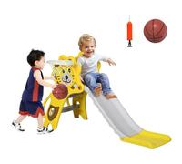 AIYAPLAY Toboggan Enfant Panier Basket pour Enfant 18 à 36 Mois Usage intérieur extérieur Charge Max 25KG dim. 131L x 50l x 74H cm Ballon + Pompe incluses HDPE Jaune Gris