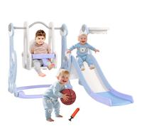 AIYAPLAY Toboggan et balançoire pour enfants 4 en 1, aire de jeux tout-petits avec panier de basket, toboggan, balançoire et éch