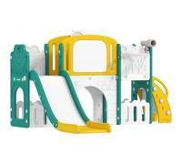 AIYAPLAY Toboggan pour enfant 7 en 1 avec panier de basket, télescope, rangement, tunnel, escalade, tableau de dessin, jaune