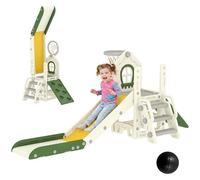 AIYAPLAY Toboggan pour Enfant Pliable 5-en-1 avec Escalade, Panier de Basket, Espace de Rangement et Ballon, Aire de Jeux Intérieure pour Enfants de 1 à 3 Ans, Crème