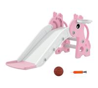 AIYAPLAY Toboggan pour Enfants 3 en 1 en Forme de Girafe avec Panier de Basket, Escalade et Ballon, Toboggan intérieur pour Enfants de 1 à 3 Ans, 106 x 51,5 x 52 cm, Rose
