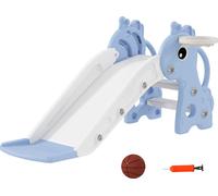 AIYAPLAY Toboggan pour enfants, 3 en 1, Toboggan pour jeunes enfants avec panier de basket-ball, Toboggan avec basket-ball pour enfants de 1 à 3 ans, Indoor, Bleu 106 x 51,5 x 52 cm