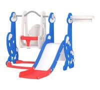 AIYAPLAY Toboggan pour Enfants 4 en 1 avec Balançoire, Échelle d'Escalade et Panier de Basket, 18-48 Mois, Bleu foncé
