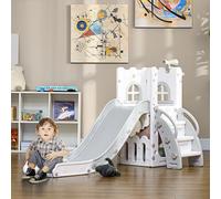 AIYAPLAY Toboggan pour enfants 5 en 1 avec panier de basket escalade télescope espace de rangement 70 x 177 x 92 cm gris