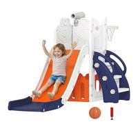 AIYAPLAY Toboggan pour enfants, ensemble de toboggan 5 en 1 pour tout-petits avec panier de basket, aire de jeux d'intérieur et d'extérieur sur le thème des grenouilles avec structure d'escalade,