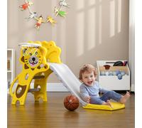 AIYAPLAY Toboggan pour enfants intérieur extérieur avec panier de basket pour les enfants de 18 à 36 mois, jaune, gris