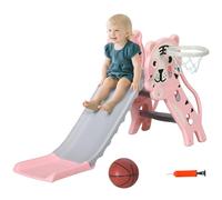 AIYAPLAY Toboggan pour Enfants, Toboggan intérieur pour Enfants, avec Un Panier de Basket, thème Tigre, de 18 à 36 Mois, jusqu'à 25 kg, 133L x 60l x 70H cm, Rose