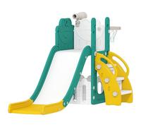 AIYAPLAY Toboggan pour tout-petits 5 en 1 avec panier de basket, toboggan autoportant pour enfant, centre d'activités pour aire de jeux avec structure d'escalade, télescope et boîte de rangement jaune
