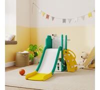 AIYAPLAY Toboggan pour tout-petits 5 en 1 toboggan autoportant pour enfant avec panier de basket, télescope, 178x70x86cm, jaune