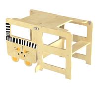 AIYAPLAY Tour d'apprentissage 3 en 1 pliable convertible en bureau et chaise avec tableau motifs de chats naturel