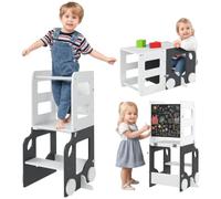 AIYAPLAY Tour d'observation Enfant 4 en 1, Tour d'apprentissage avec Hauts rebords de sécurité et Tableau Noir/Blanc, adapté aux Enfants de 3 à 6 Ans, pour Salle de Bain, évier, Cuisine, Gris