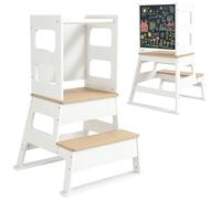 AIYAPLAY Tour d'observation Enfant, Tour d'apprentissage, Structure trapézoïdale 2 en 1, Tableau Noir, barrière de sécurité, pour 3-6 Ans, Blanc