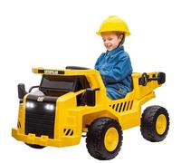 AIYAPLAY Tracteur électrique 12V pour Enfants avec télécommande 2,4 Ghz, Seau, Pelle, Voiture électrique avec Musique, Haut-parleurs, phares, 3-5 km/h, pour Enfants 3-6 Ans, Jaune