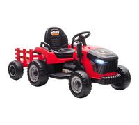 AIYAPLAY Tracteur électrique Enfants avec remorque Amovible, Voiture électrique Enfants à 6 pneus avec télécommande 2,4G, lumière LED, Musique, klaxon, 3 Vitesses et démarrage Lent, 3 à 8 Ans, Rouge