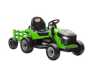AIYAPLAY Tracteur électrique Enfants avec remorque Amovible, Voiture électrique Enfants à 6 pneus avec télécommande 2,4G, lumière LED, Musique, klaxon, 3 Vitesses et démarrage Lent, 3 à 8 Ans, Vert