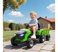 AIYAPLAY Tracteur électrique enfants avec remorque amovible, voiture électrique enfants, télécommande 2,4G, 139x58x55cm, vert