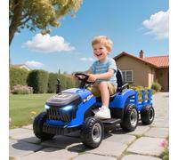 AIYAPLAY Tracteur électrique enfants avec remorque amovible, voiture électrique enfants, télécommande 2,4G, 139x58x55cm, bleu