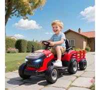 AIYAPLAY Tracteur électrique enfants avec remorque amovible, voiture électrique enfants, télécommande 2,4G, 139x58x55cm, rouge
