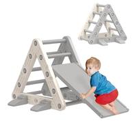 AIYAPLAY Triangle d'escalade 3 en 1 avec toboggan et rampe d'escalade, jouet d'escalade pour enfants de 18 à 48 mois, en plastique, pour intérieur et extérieur, gris et blanc