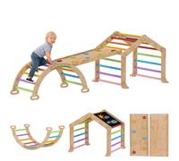AIYAPLAY Triangle d'escalade Enfant 9 en 1 en Bois, avec Rampe réversible, Toboggan, Bascule et Structure d'escalade, Charge Max. 50 kg, pour bébé 18-48 Mois, Multicolore