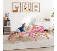 AIYAPLAY Triangle d'escalade enfants 8 en 1 avec rampe double face, arc d'escalade en bois avec toboggan & échelle, rose