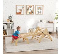 AIYAPLAY Triangle d'escalade enfants 8 en 1 avec rampe double face, arc d'escalade en bois avec toboggan & échelle, naturel