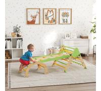 AIYAPLAY Triangle d'escalade enfants 8 en 1 avec rampe double face, arc d'escalade en bois avec toboggan & échelle, vert