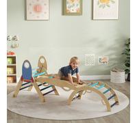 AIYAPLAY Triangle d'escalade Montessori en bois 7 en 1 thème fusée avec arc et rampe pour enfants de 18-48 mois Bleu