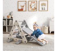 AIYAPLAY Triangle d'Escalade pour Enfants de 18-48 Mois avec Toboggan et Rampe Escaladeur 130x80x69 cm Gris et Blanc