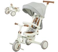 AIYAPLAY Tricycle bébé évolutif 5 en 1, tricycle enfant pliable avec poignée réglable, capote amovible, pour 1-3 ans, crème