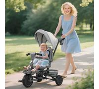 AIYAPLAY Tricycle bébé évolutif 6 en 1, tricycle enfant pliable avec poignée parentale réglable, siège pivotant 360°, gris
