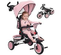 AIYAPLAY Tricycle Bébé Évolutif 6 en 1 Pliable Siège Pivotant 360° Rose | Poignée Parentale Réglable, Capote Amovible, Poussette Bébé, Harnais De Sécurité, Panier et Sac