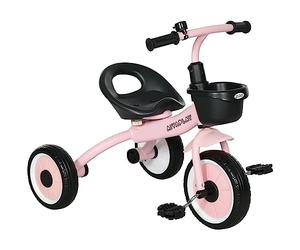 AIYAPLAY Tricycle Enfants avec Sonnette et Panier Selle Réglable Rose
