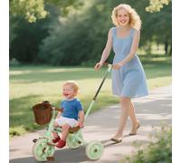AIYAPLAY Tricycle pour bébés 2 en 1 pour 2-5 ans avec barre parentale, pédales antidérapantes, repose-pieds pliables et panier vert